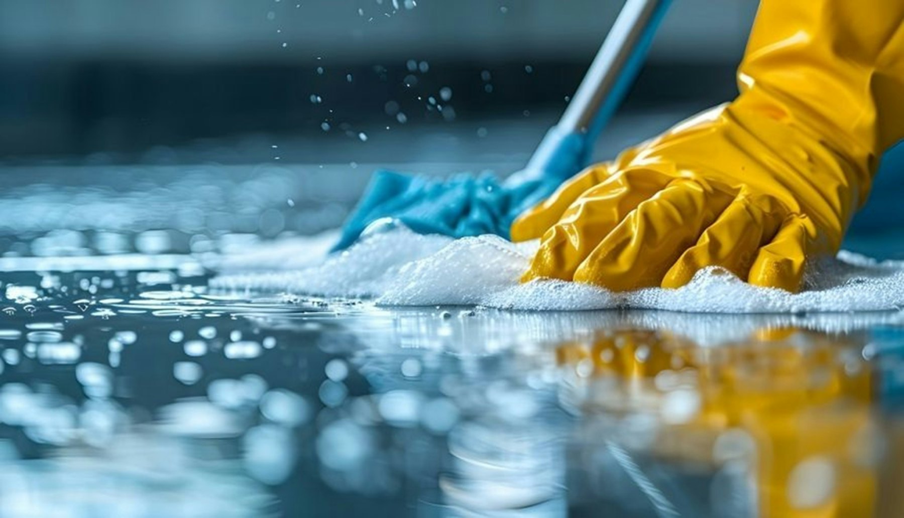Lavage d'un sol à la main, gants et microfibre